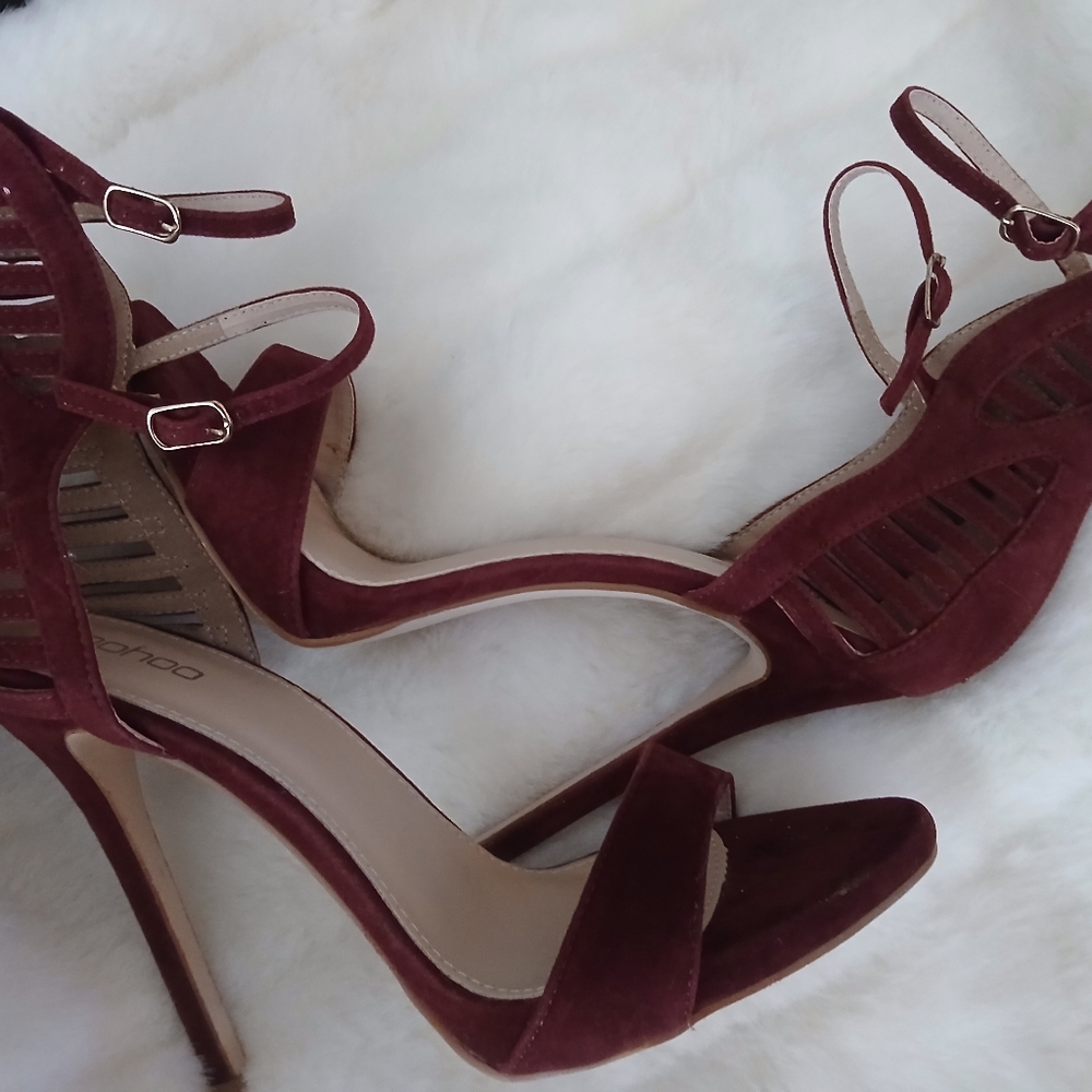 Boohoo Wine Strappy Heels